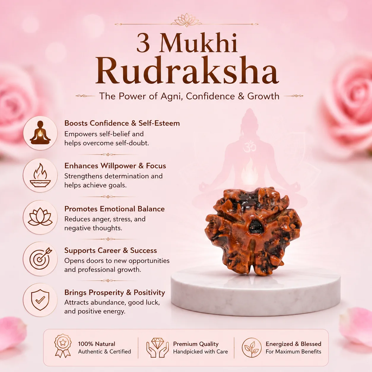 Natural 3 Mukhi Rudraksha Beads