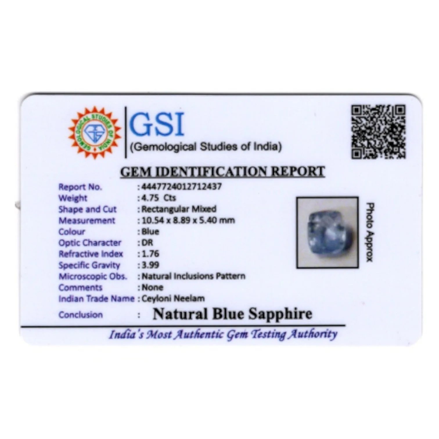 Natural Blue Sapphire   - 4.75 Carat