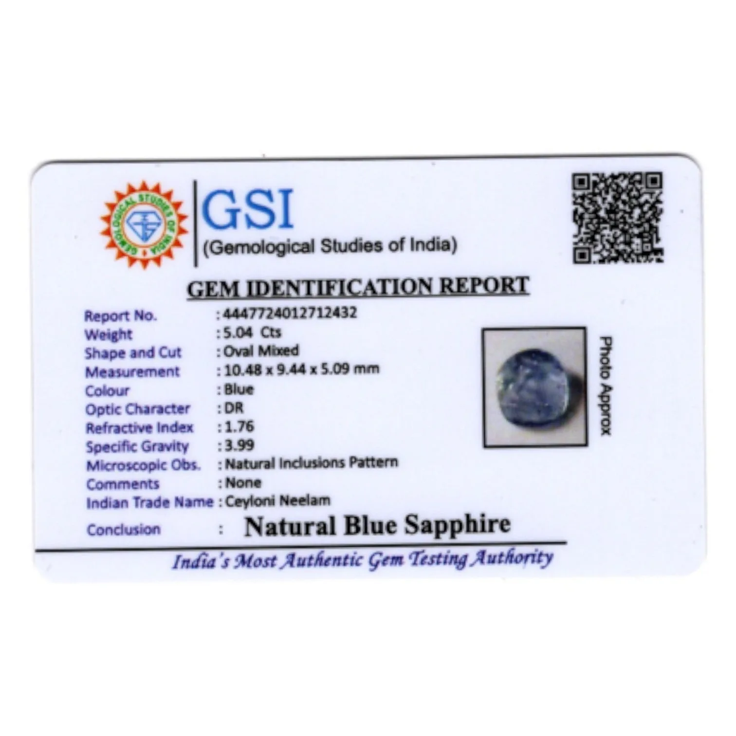 Natural Blue Sapphire   - 5.04 Carat