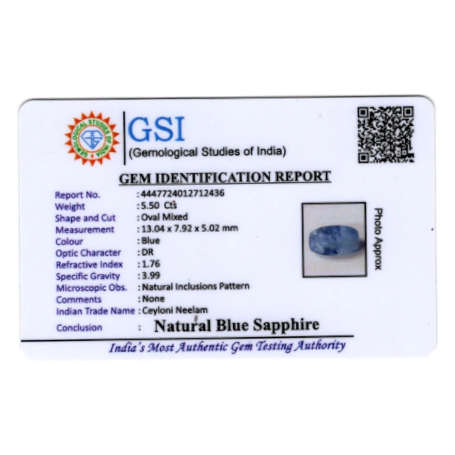 Natural Blue Sapphire   - 5.50 Carat