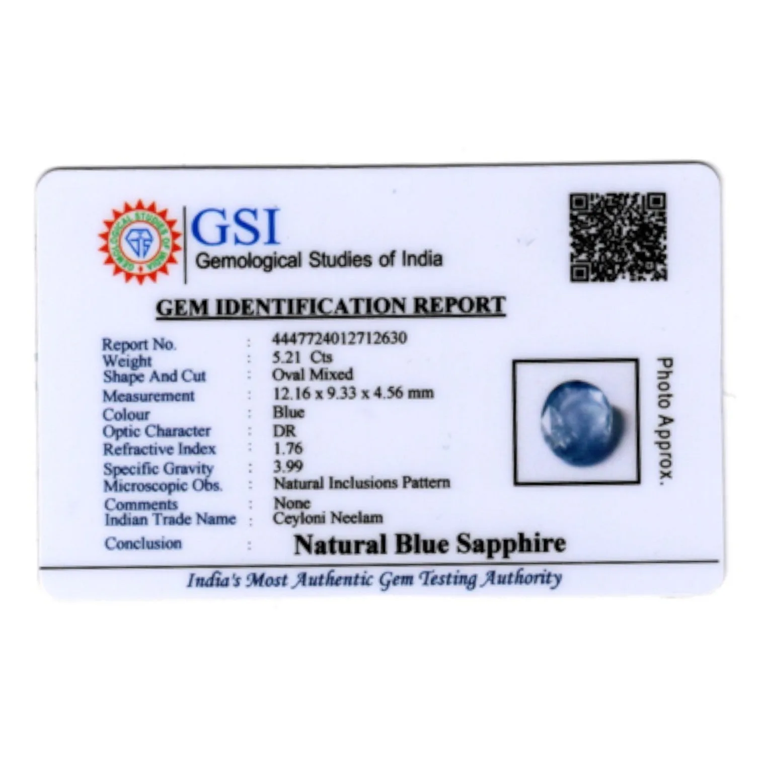 Natural Blue Sapphire   - 5.21 Carat