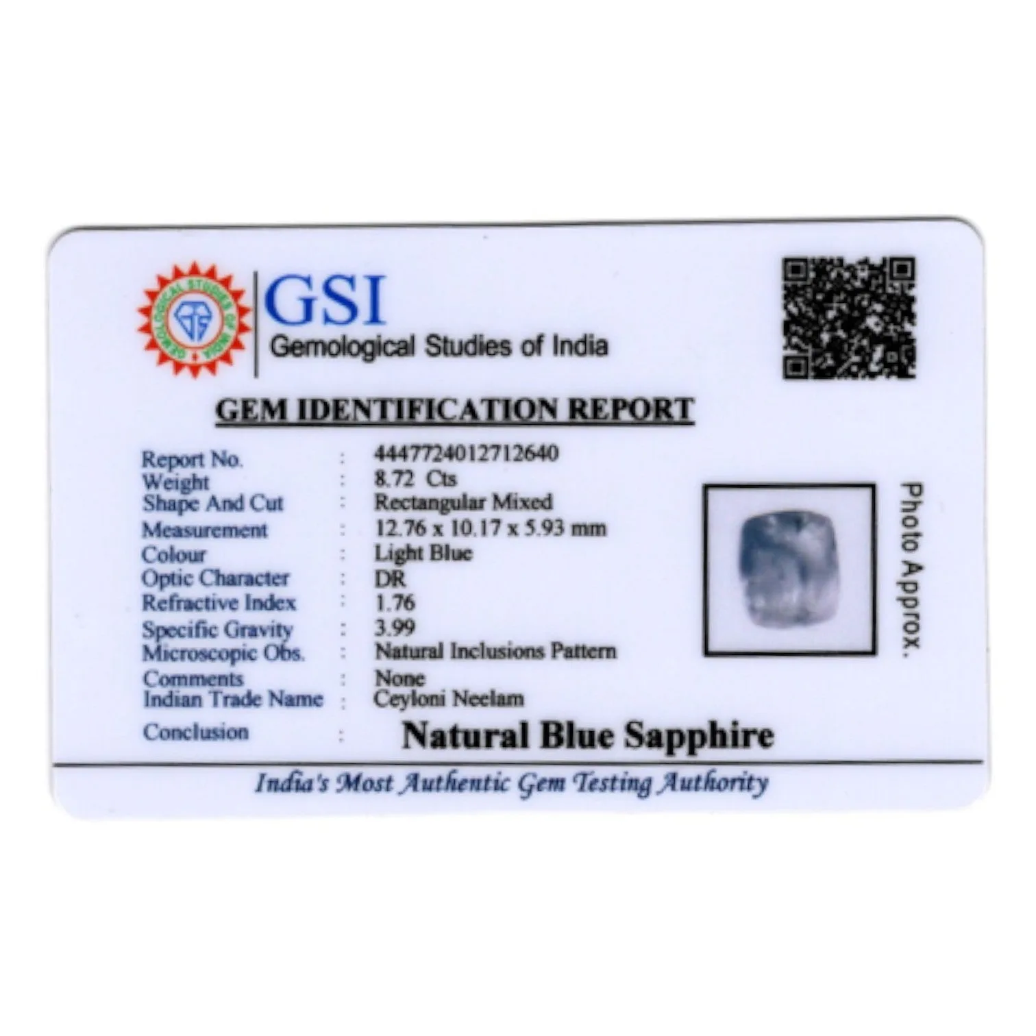 Natural Blue Sapphire   - 8.72 Carat