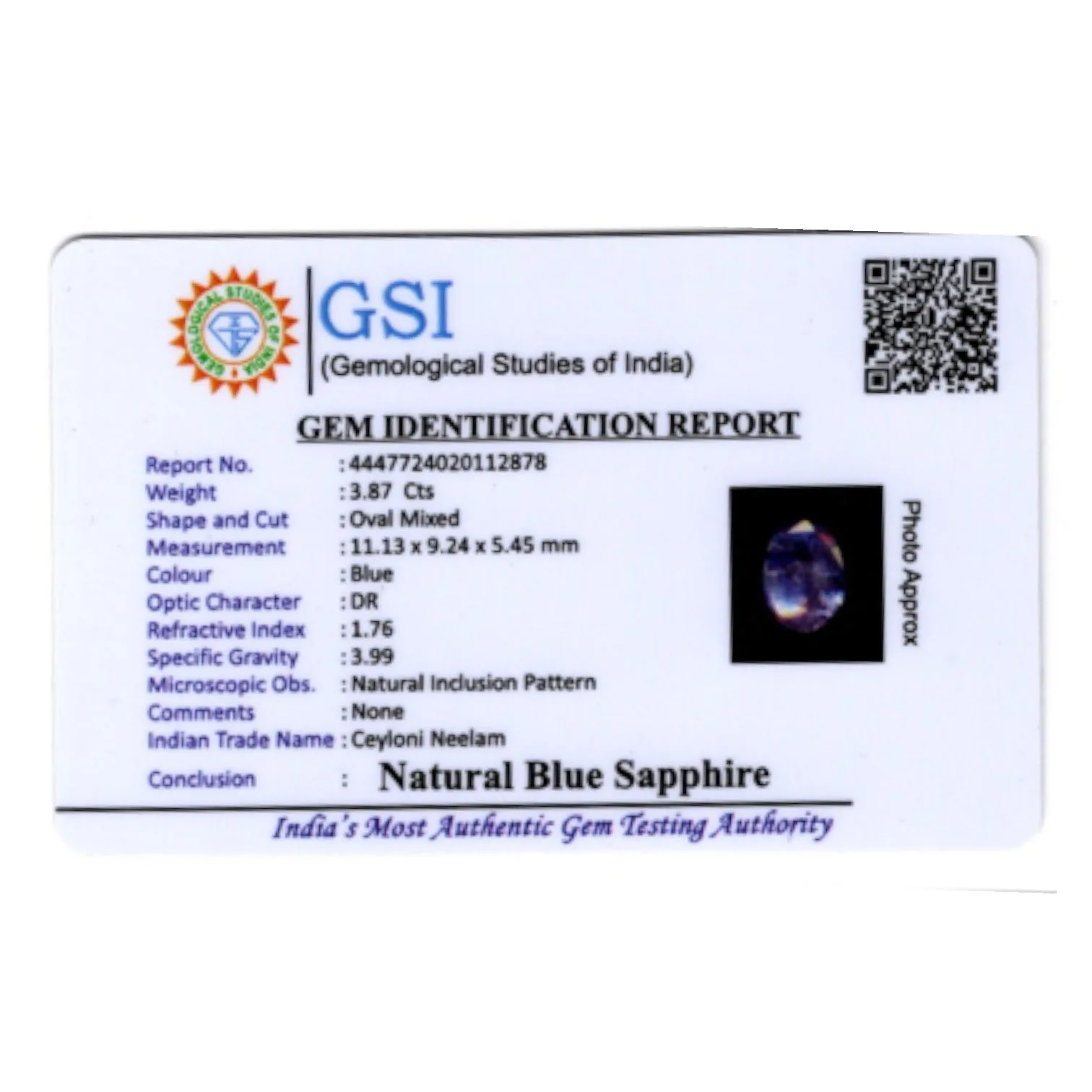 Natural Blue Sapphire   - 3.87 Carat