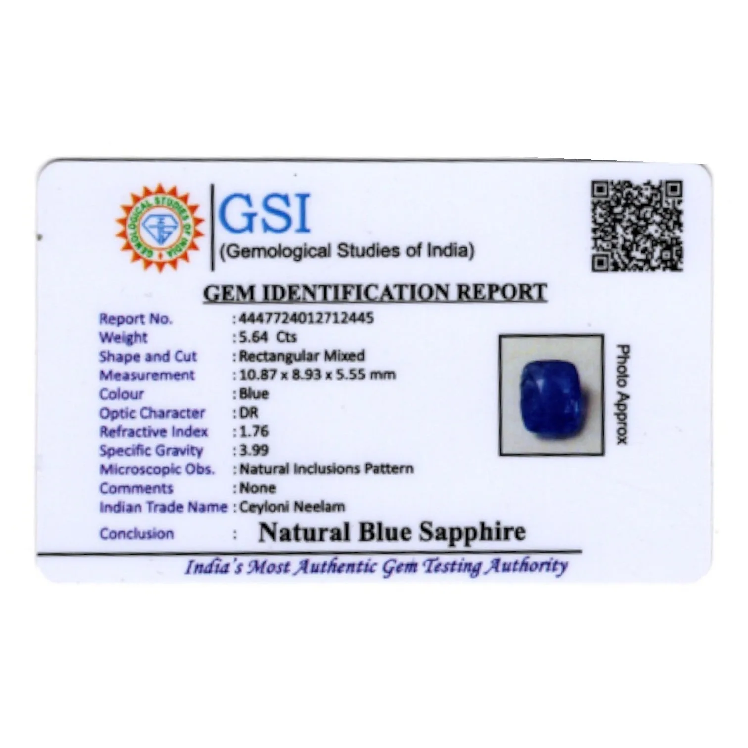 Natural Blue Sapphire   - 5.64 Carat