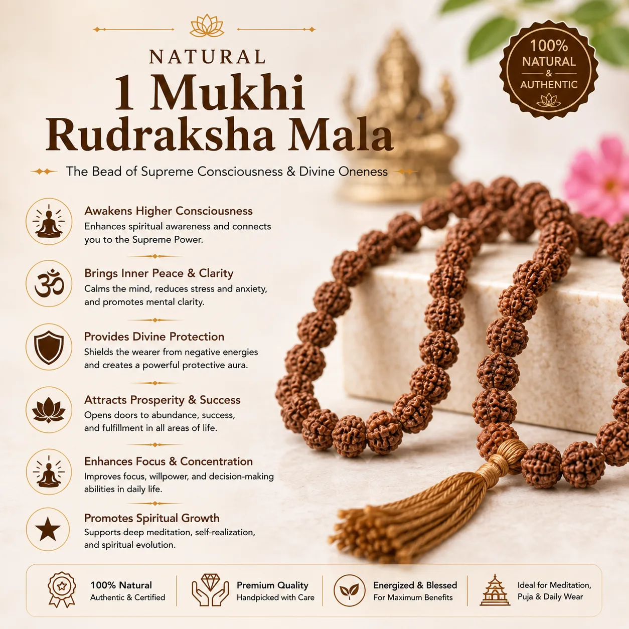 Natural 1 Mukhi Rudraksha Mala