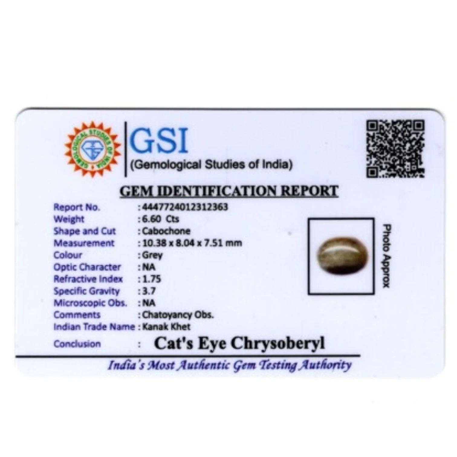 Natural Cats Eye Chrysoberyl - 6.6 Carat