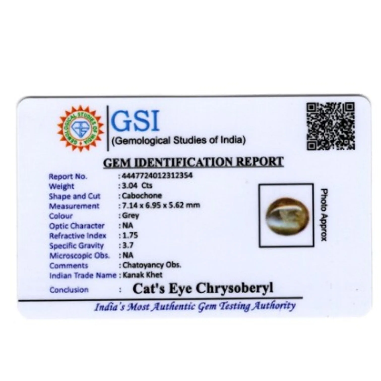 Natural Cats Eye Chrysoberyl - 3.04 Carat