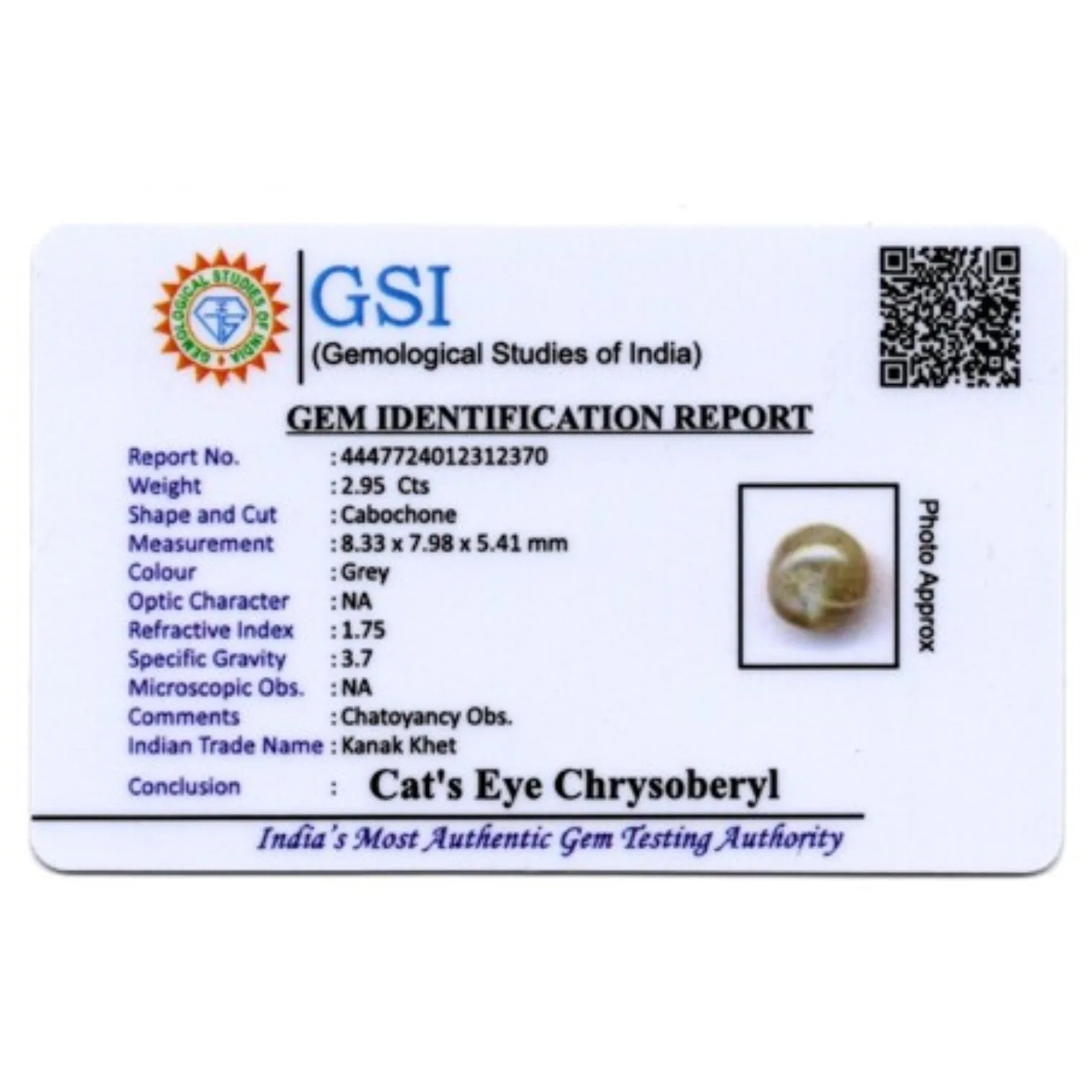 Natural Cats Eye Chrysoberyl - 2.95 Carat