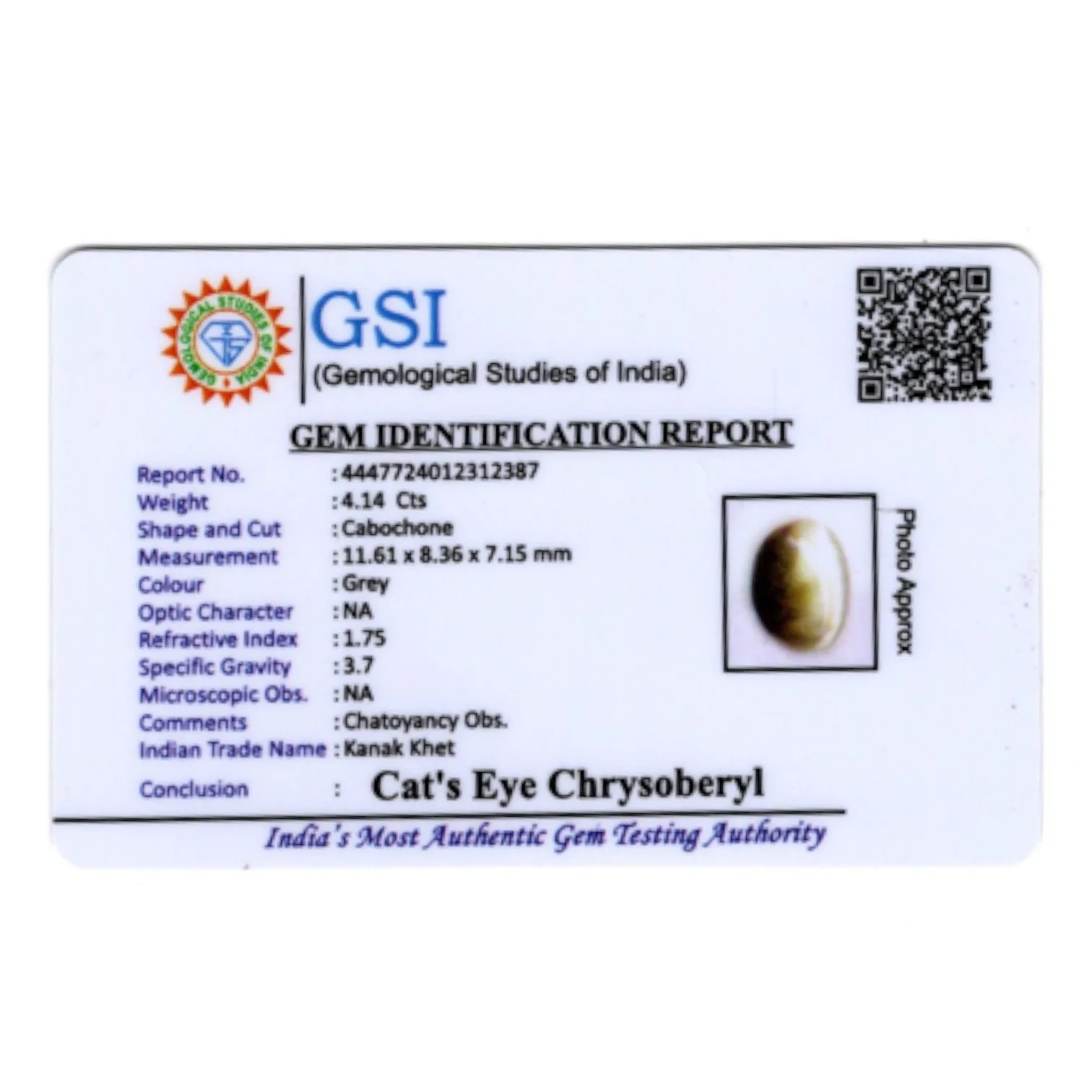 Natural Cats Eye Chrysoberyl - 4.14 Carat