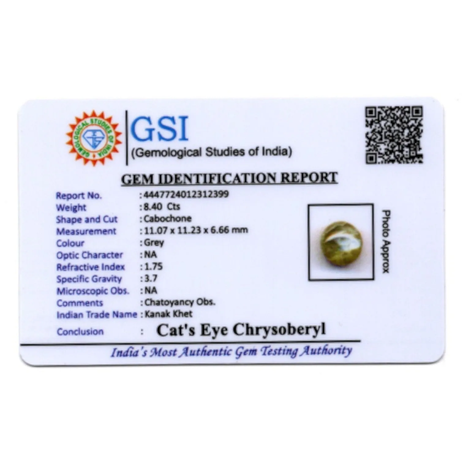 Natural Cats Eye Chrysoberyl - 8.4 Carat