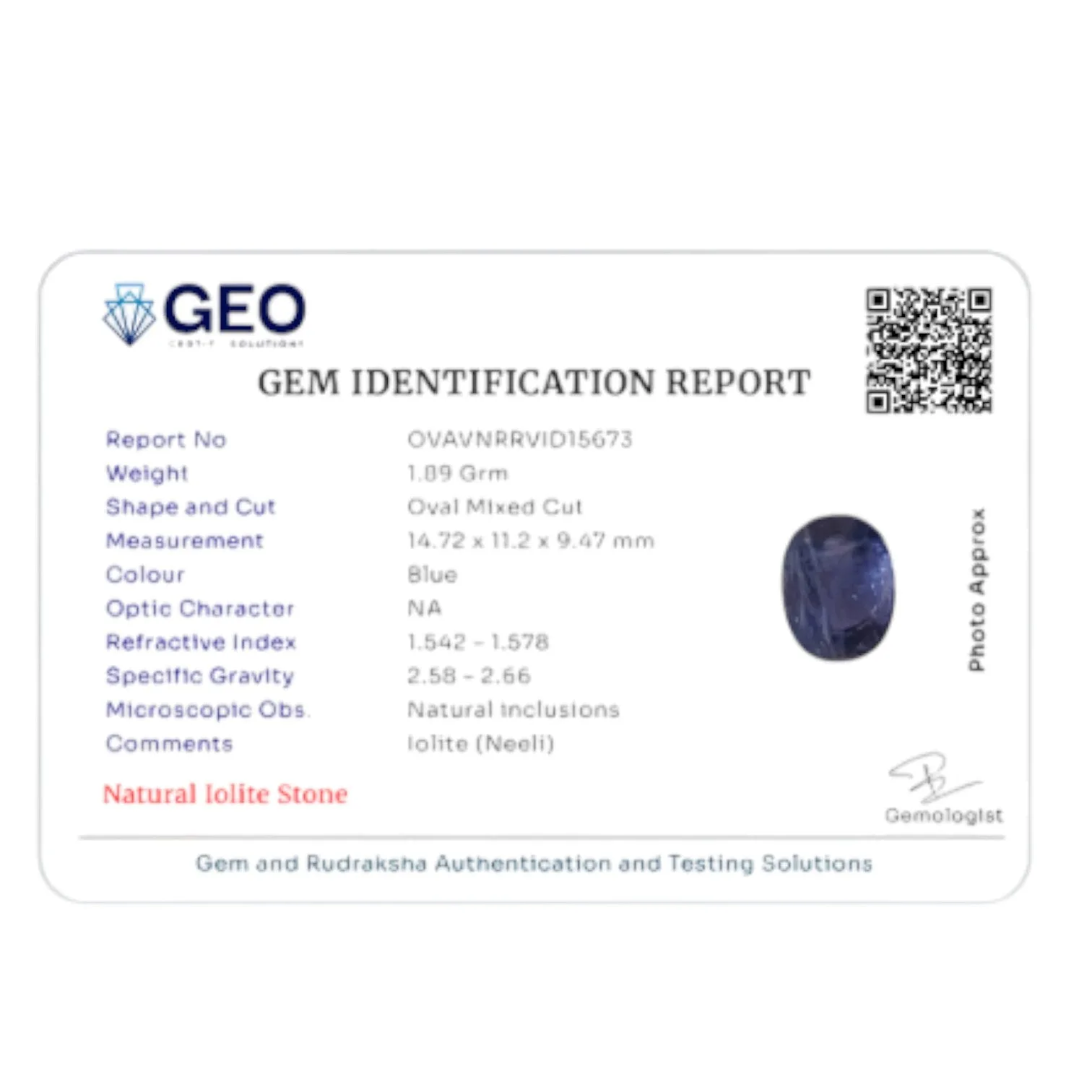 Natural Iolite - 9.45 Carat