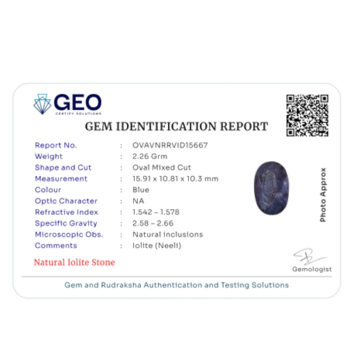 Natural Iolite - 11.3 Carat