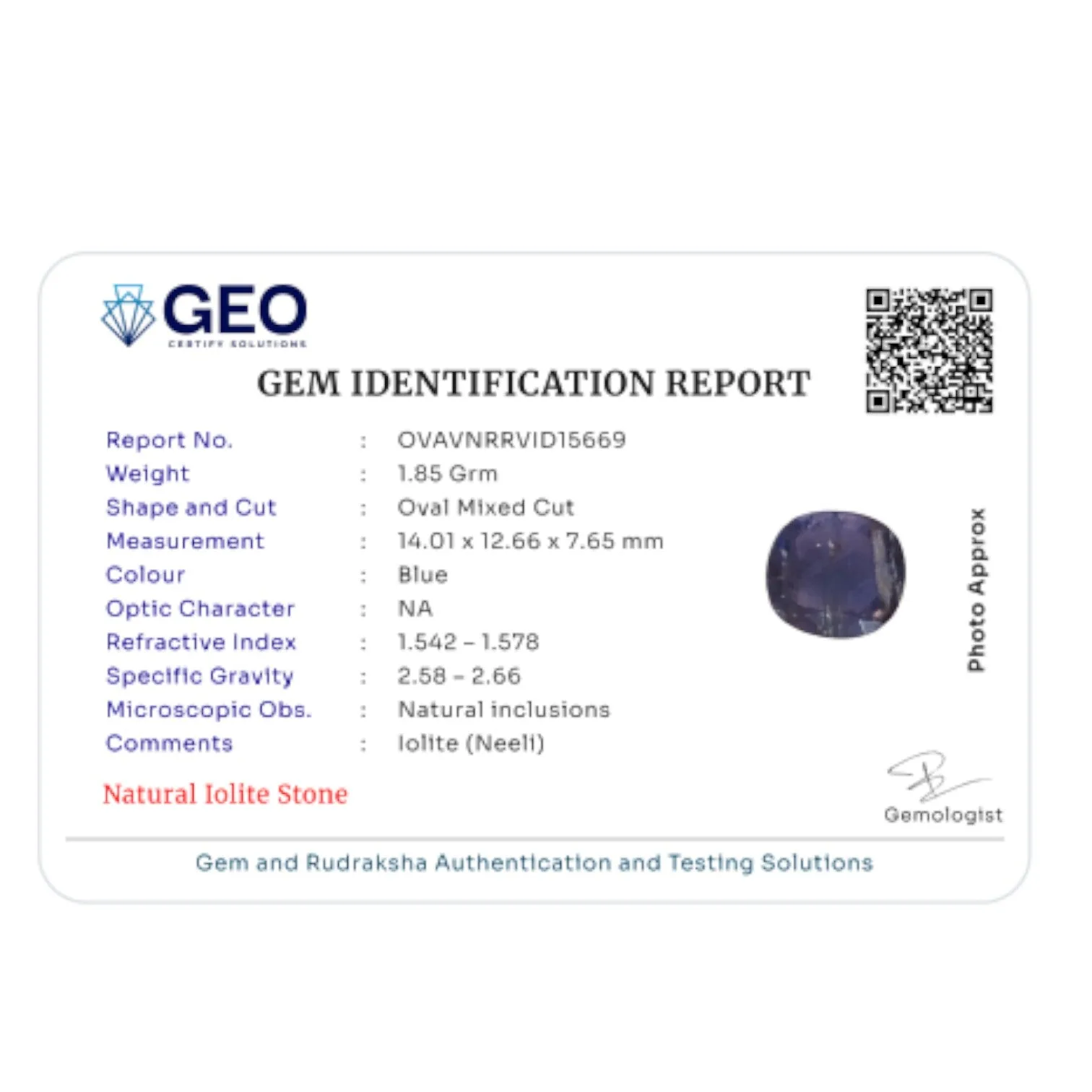 Natural Iolite - 9.25 Carat