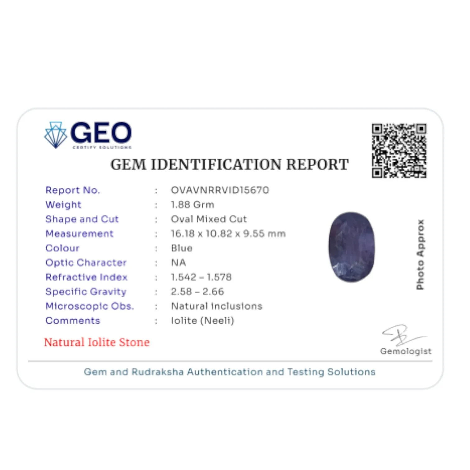 Natural Iolite - 9.4 Carat