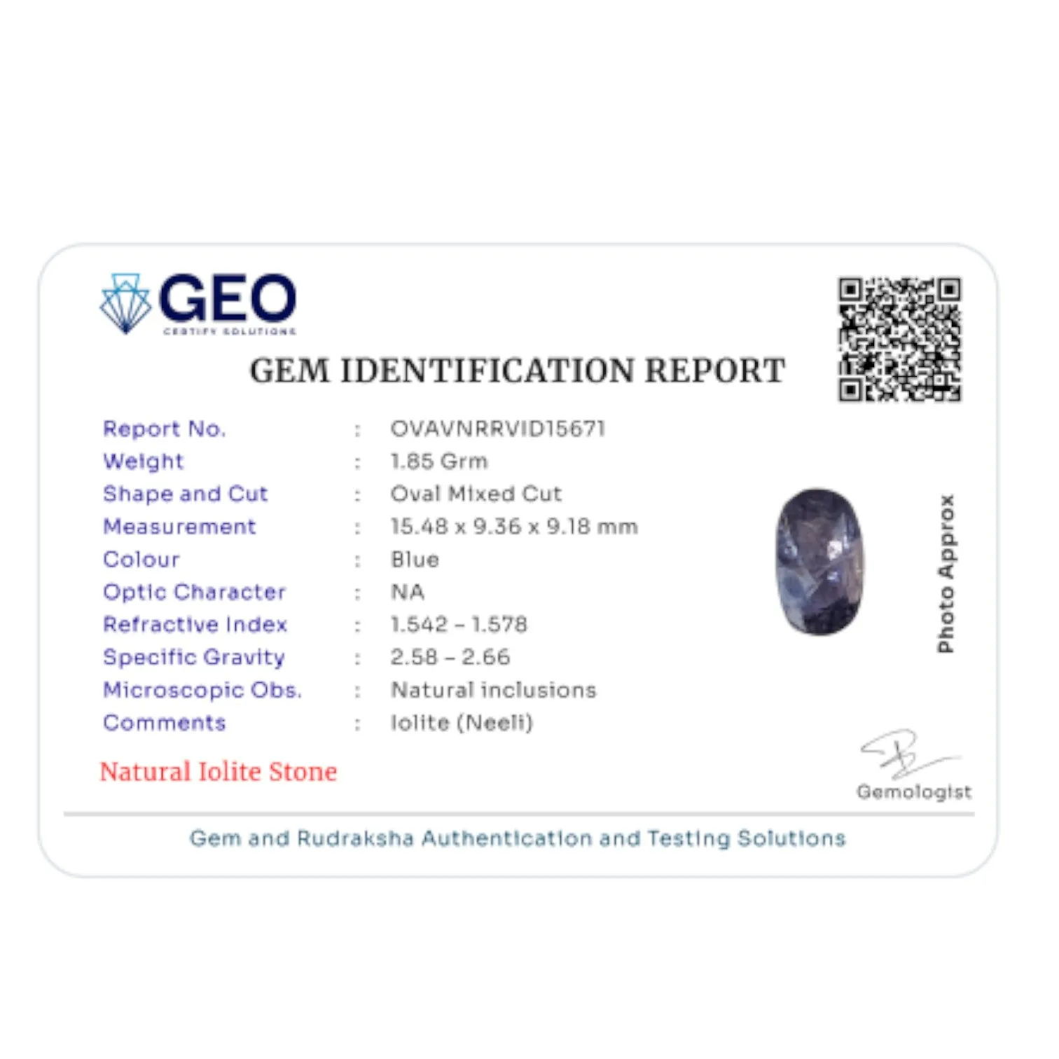 Natural Iolite - 9.25 Carat