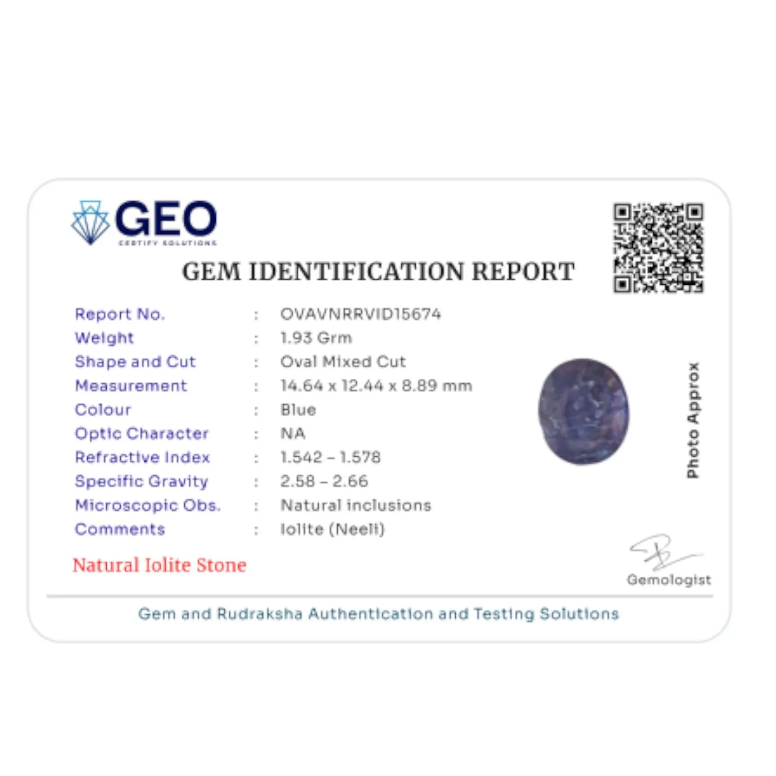 Natural Iolite - 9.65 Carat