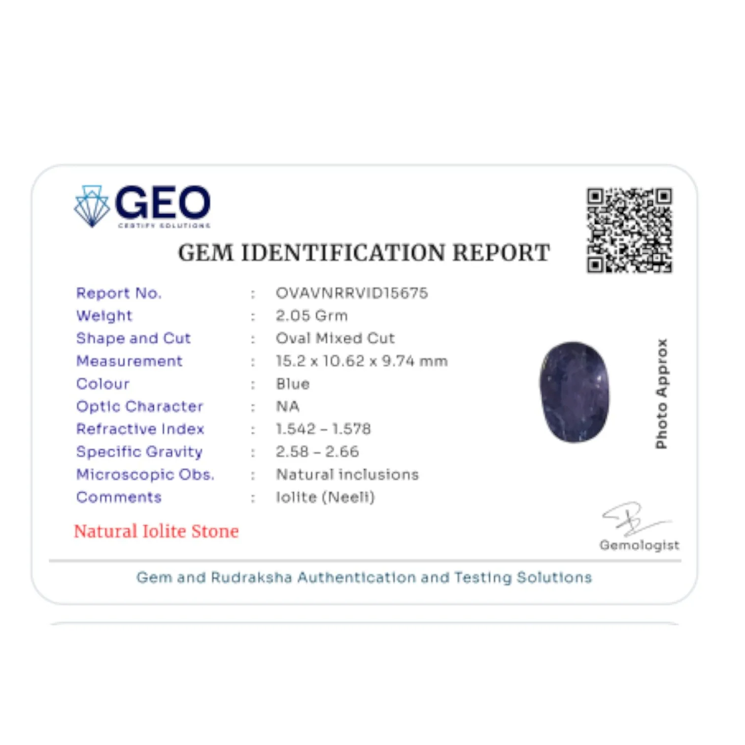 Natural Iolite - 10.25 Carat