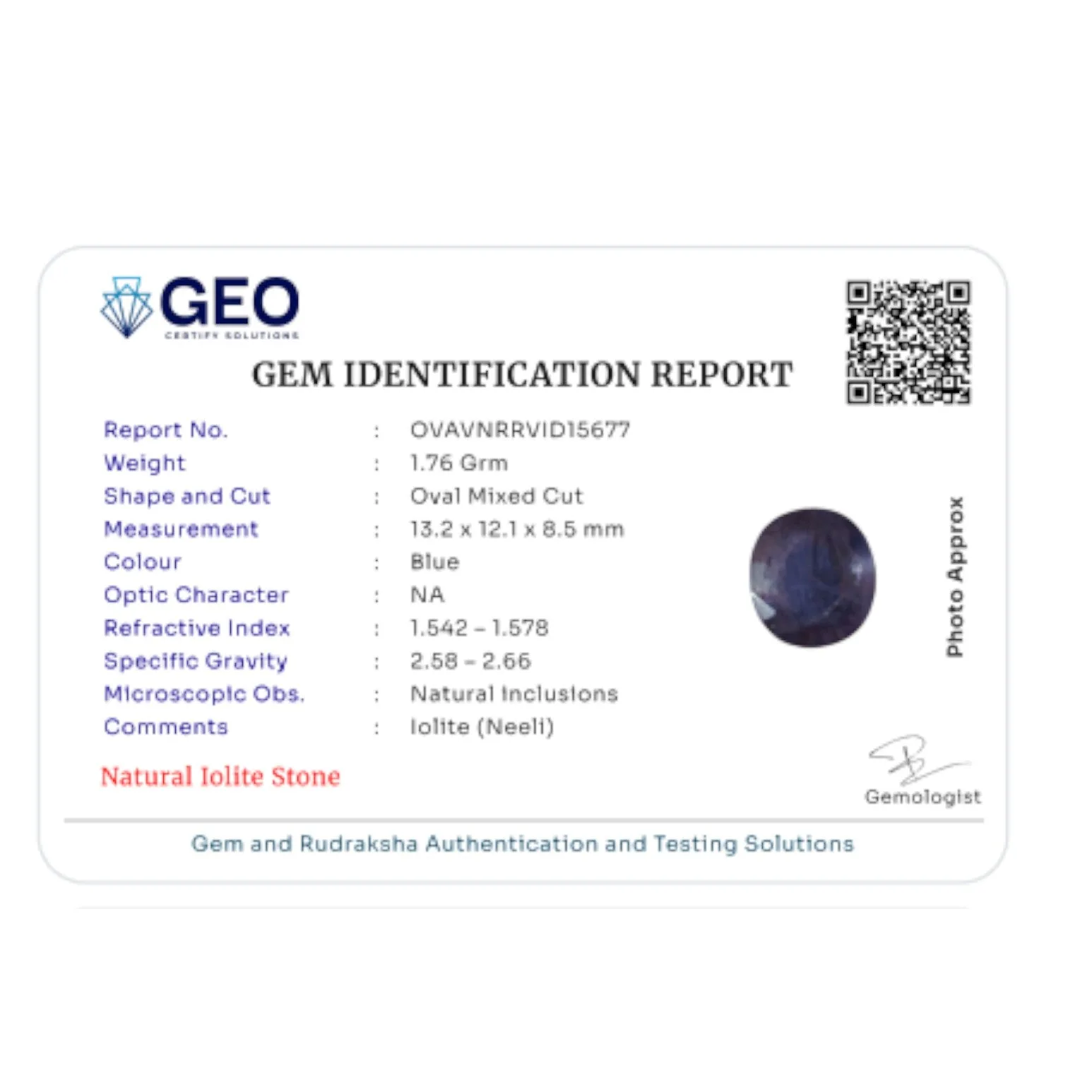 Natural Iolite - 8.8 Carat