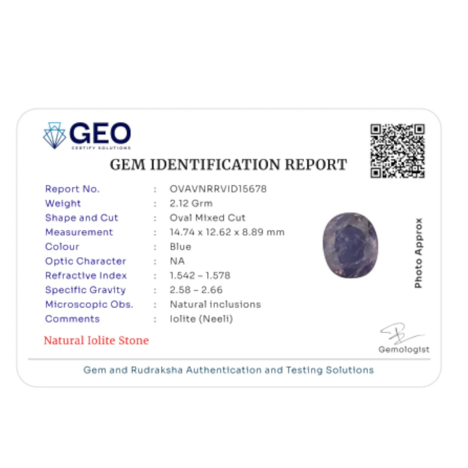 Natural Iolite - 10.6 Carat