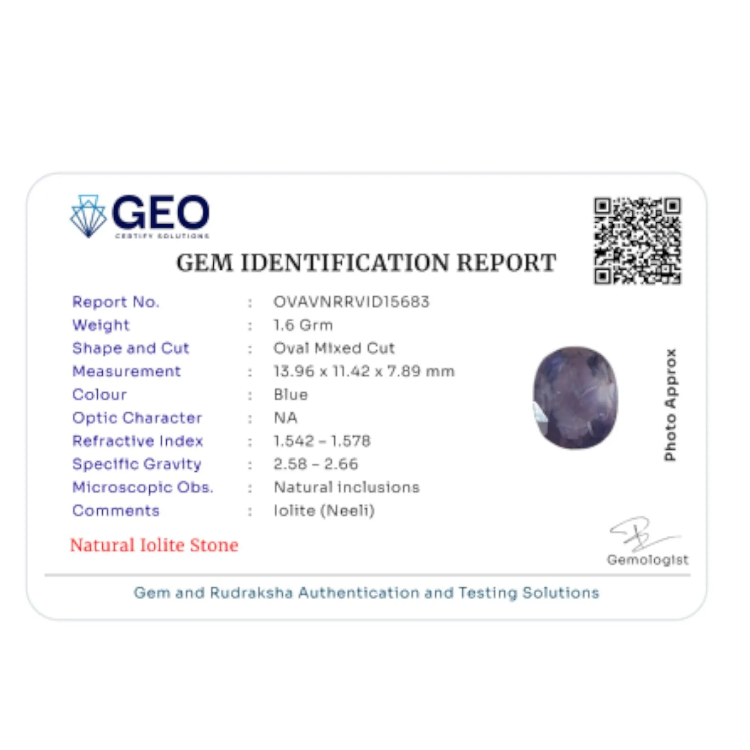 Natural Iolite - 8 Carat