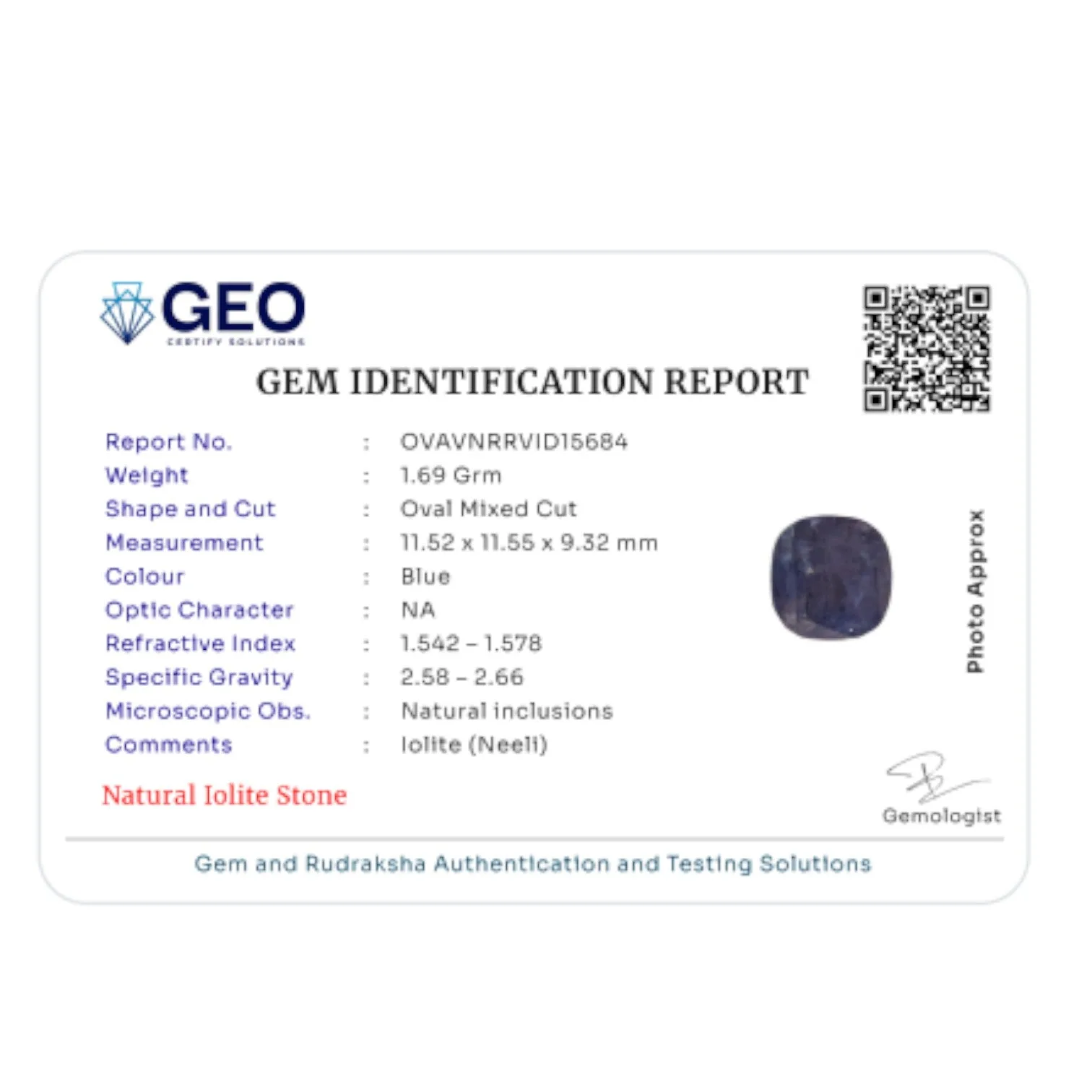 Natural Iolite - 8.45 Carat