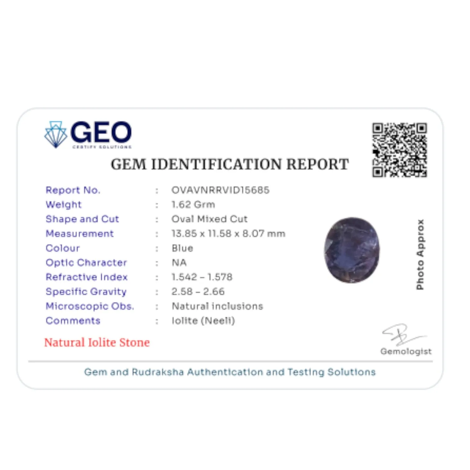 Natural Iolite - 8.1 Carat