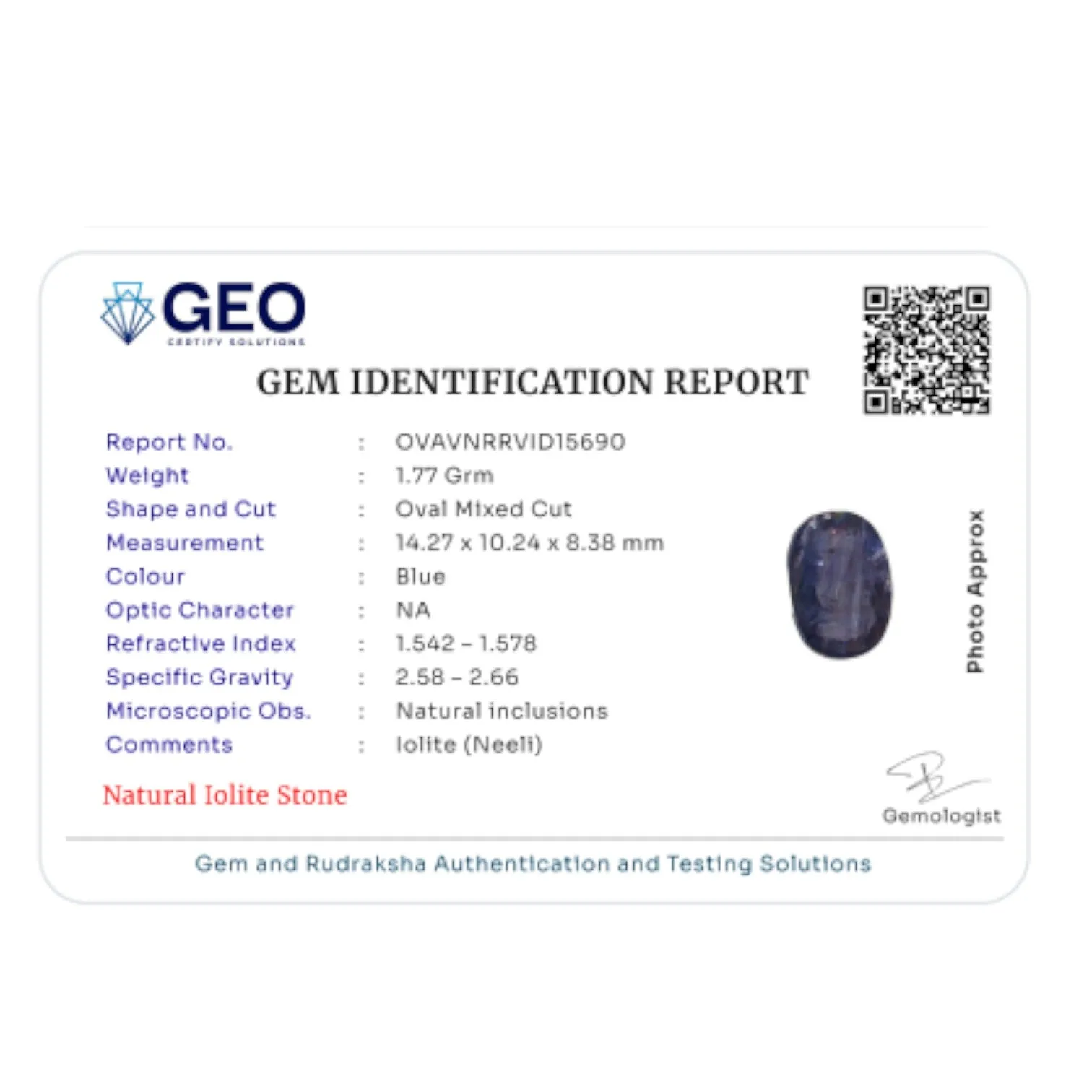 Natural Iolite - 8.85 Carat
