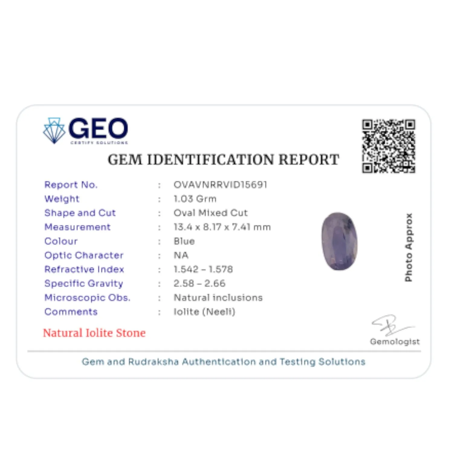 Natural Iolite - 5.15 Carat