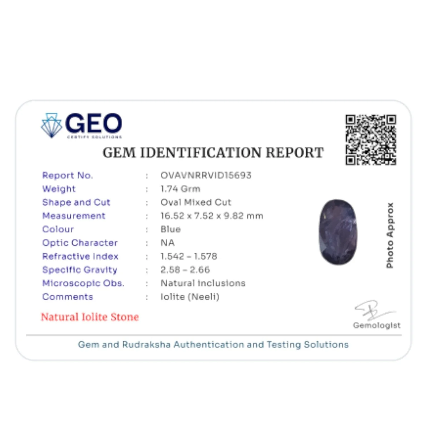 Natural Iolite   8.7 Carat