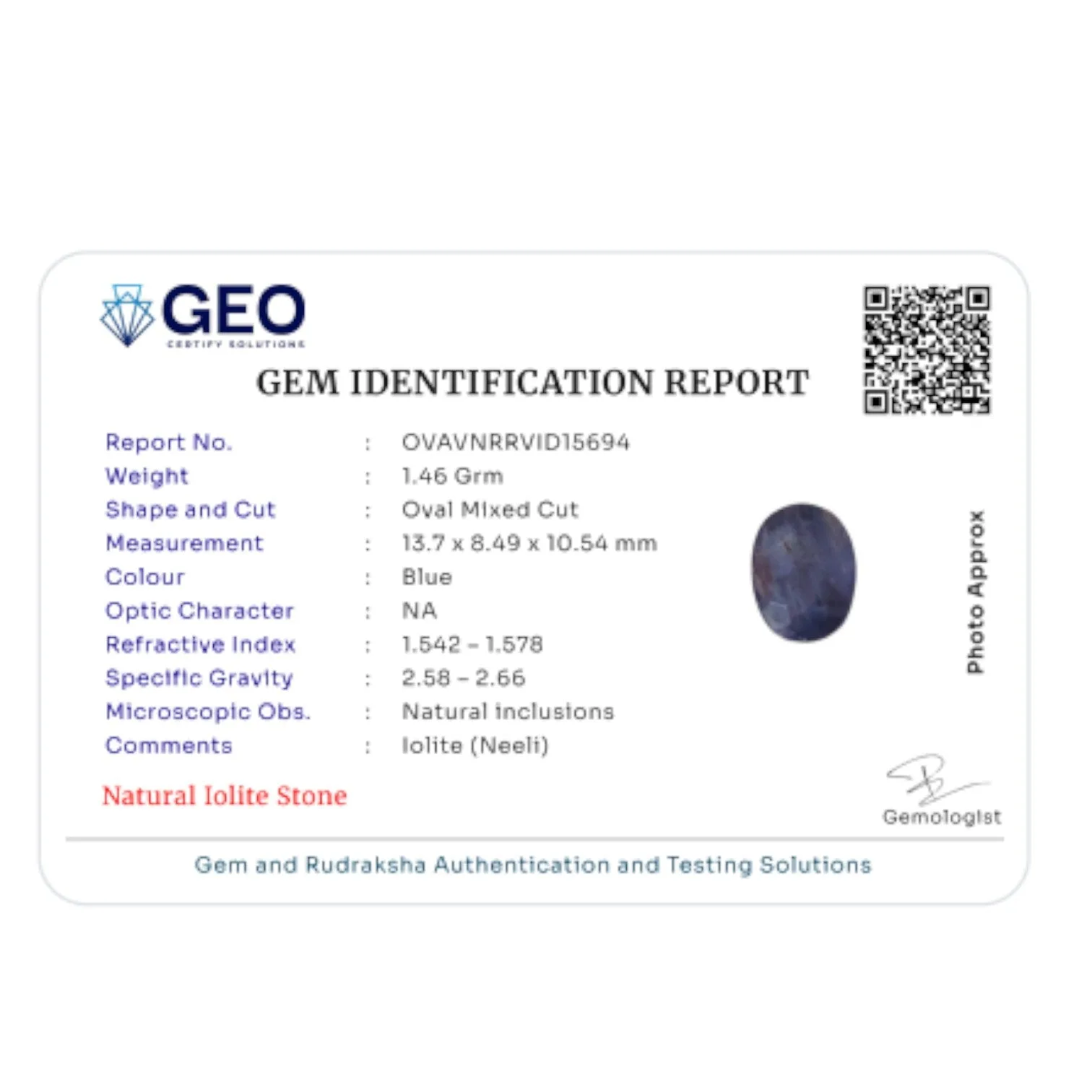 Natural Iolite   7.3 Carat