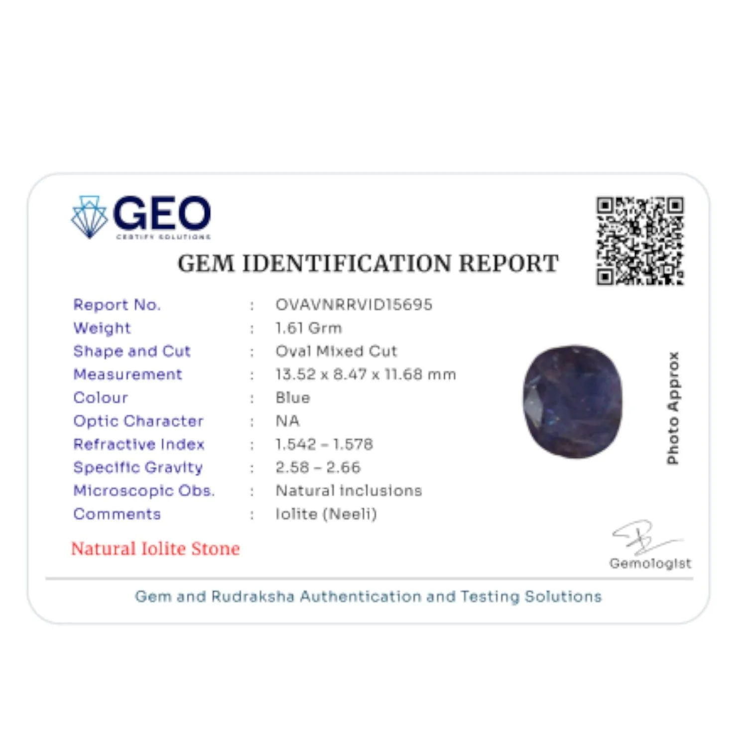 Natural Iolite   8.05 Carat