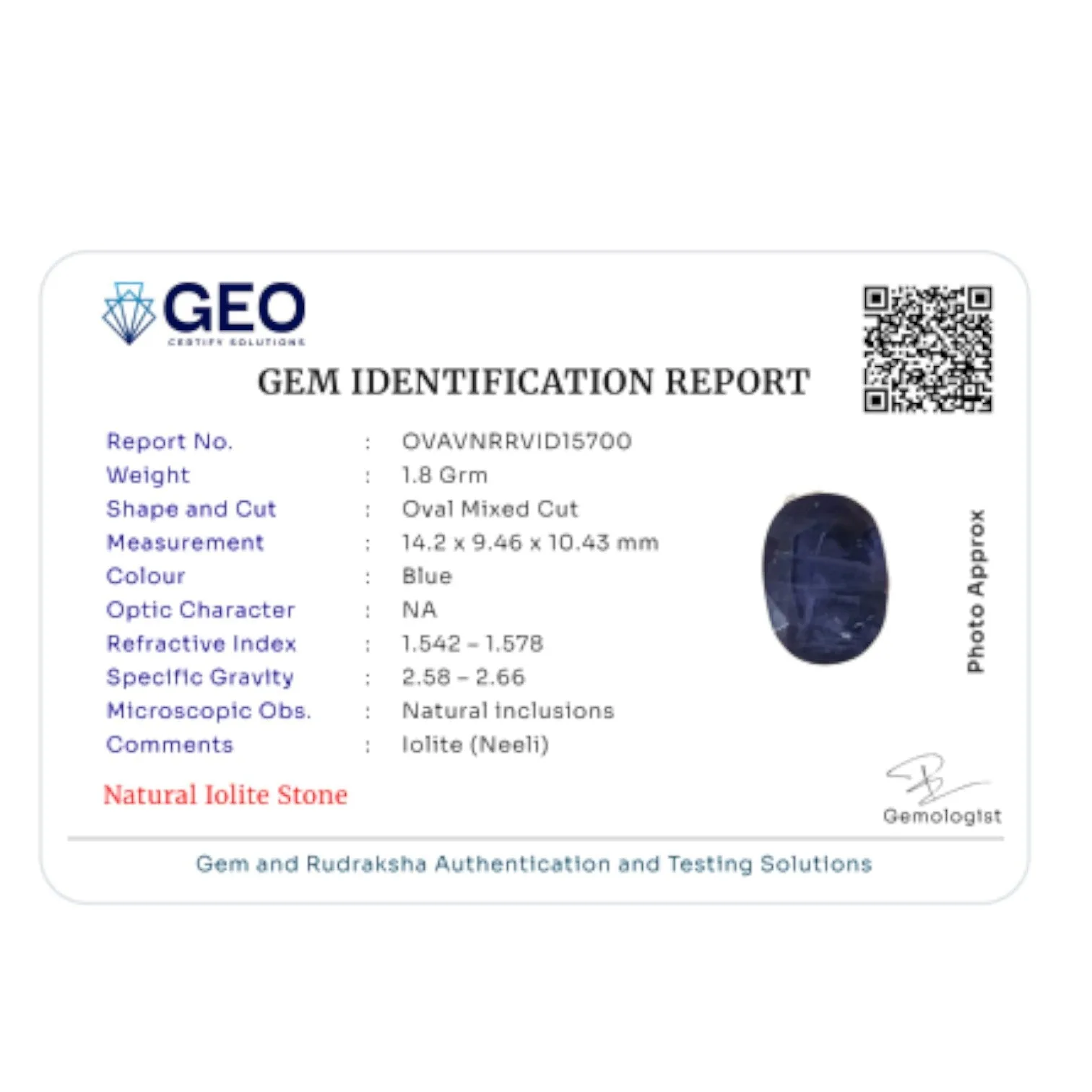 Natural Iolite   9 Carat