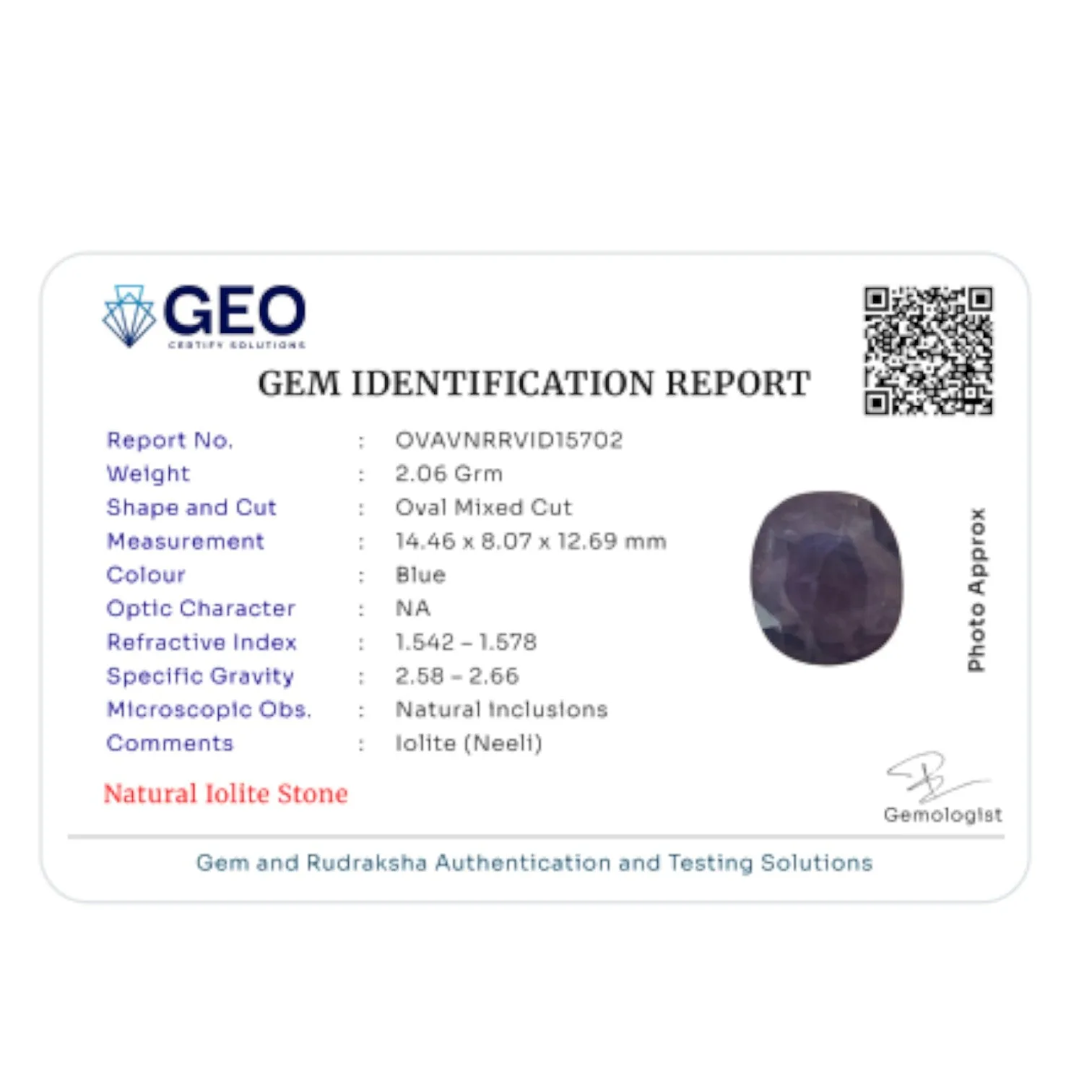 Natural Iolite   10.3 Carat
