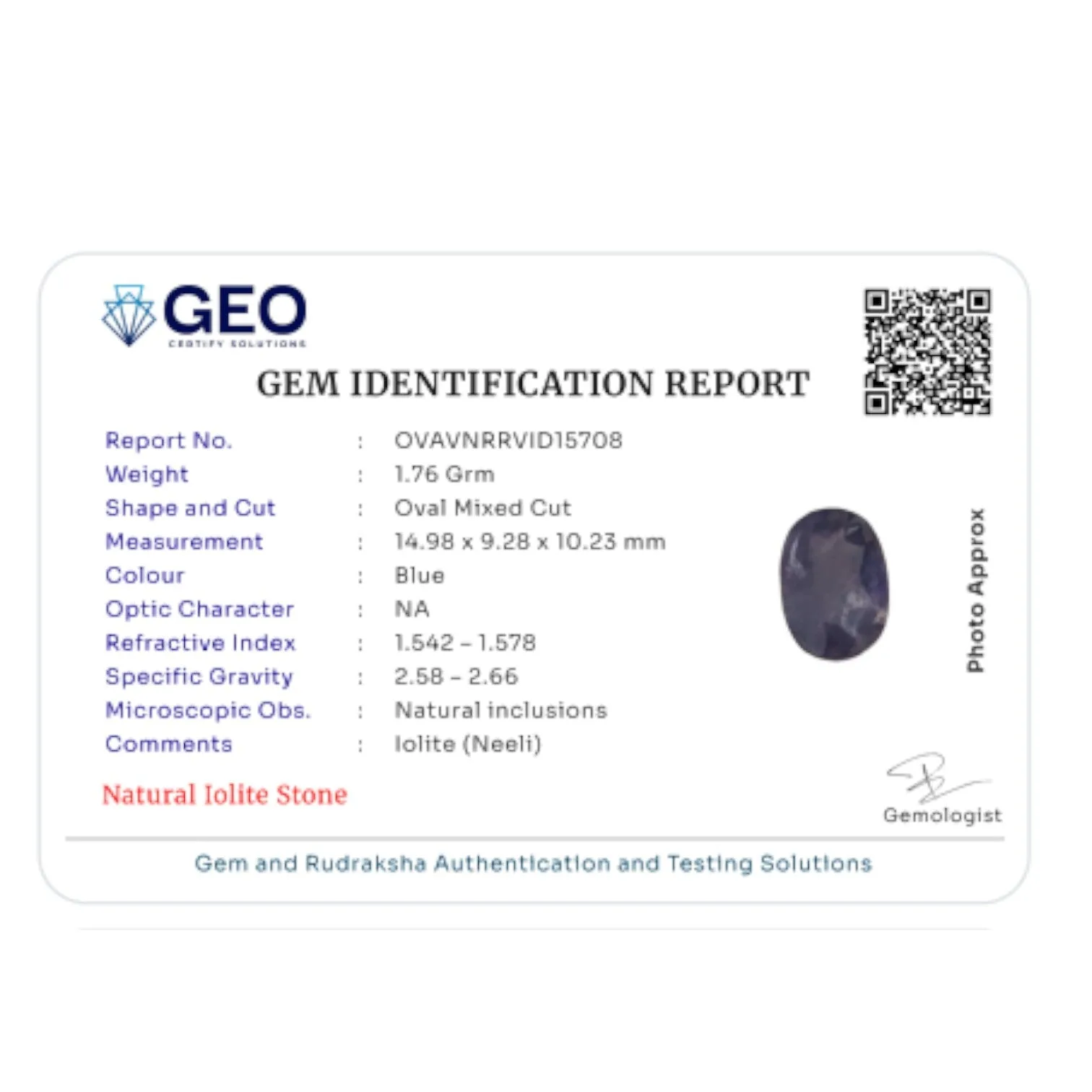 Natural Iolite   8.8 Carat
