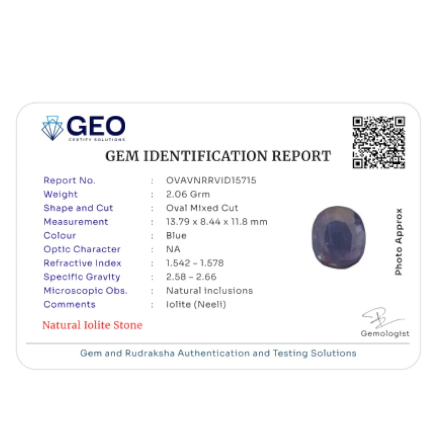 Natural Iolite - 10.3 Carat