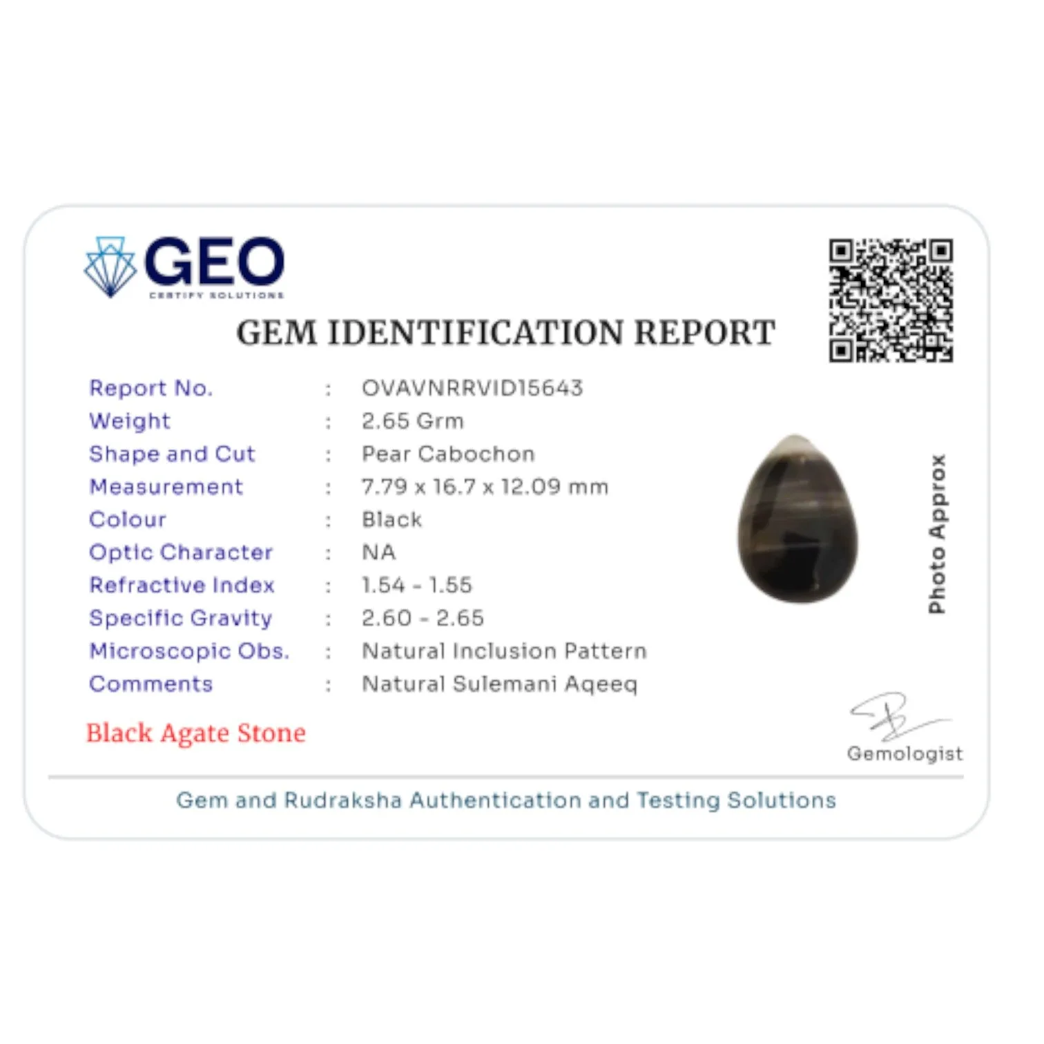 Natural Black Agate - 13.25 Carat