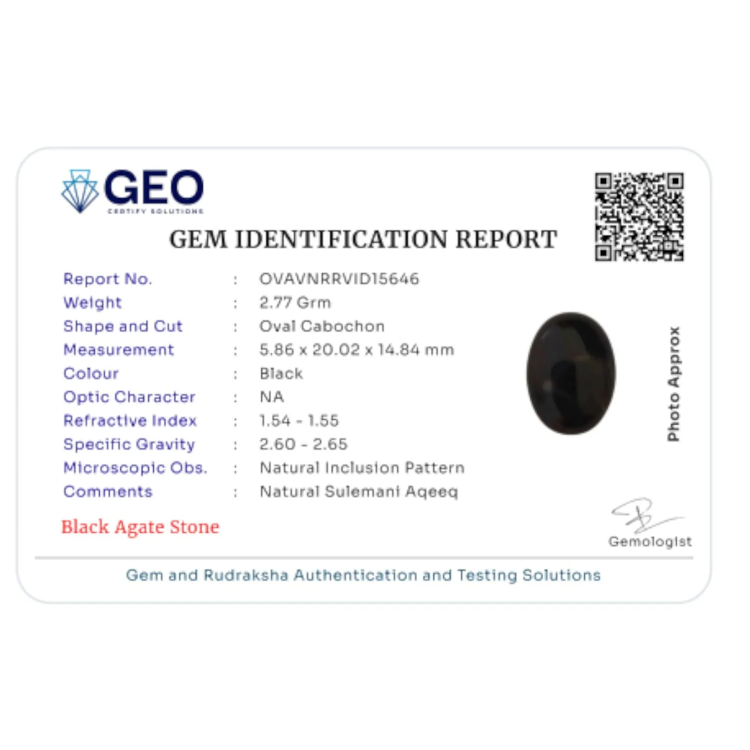 Natural Black Agate - 13.85 Carat