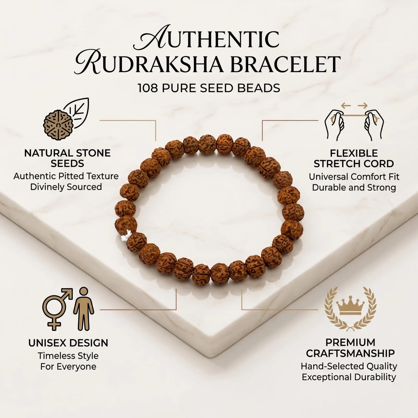 5 Mukhi Rudraksha  Bracelet 8 MM Beads