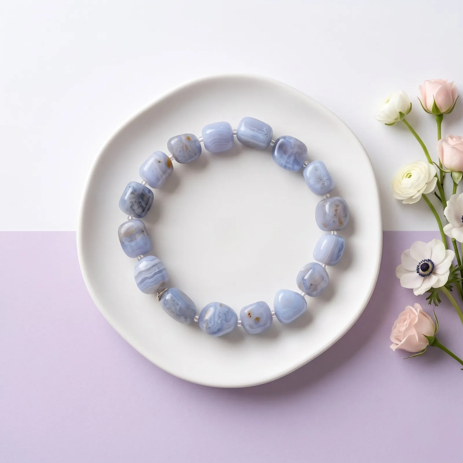 Blue Lace Agate  Bracelet Tumble Beads