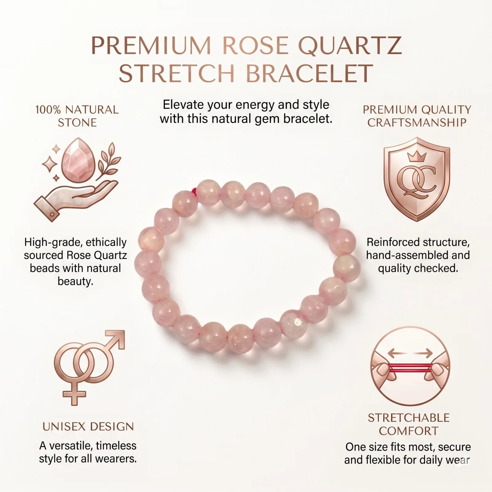 Rose Quartz Bracelet 8 MM Beads