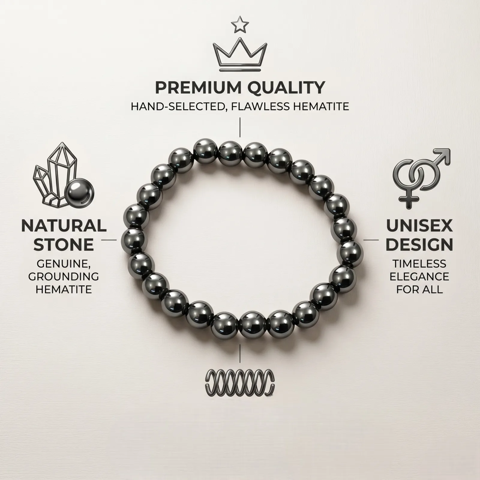Hematite Bracelet 8 MM Beads