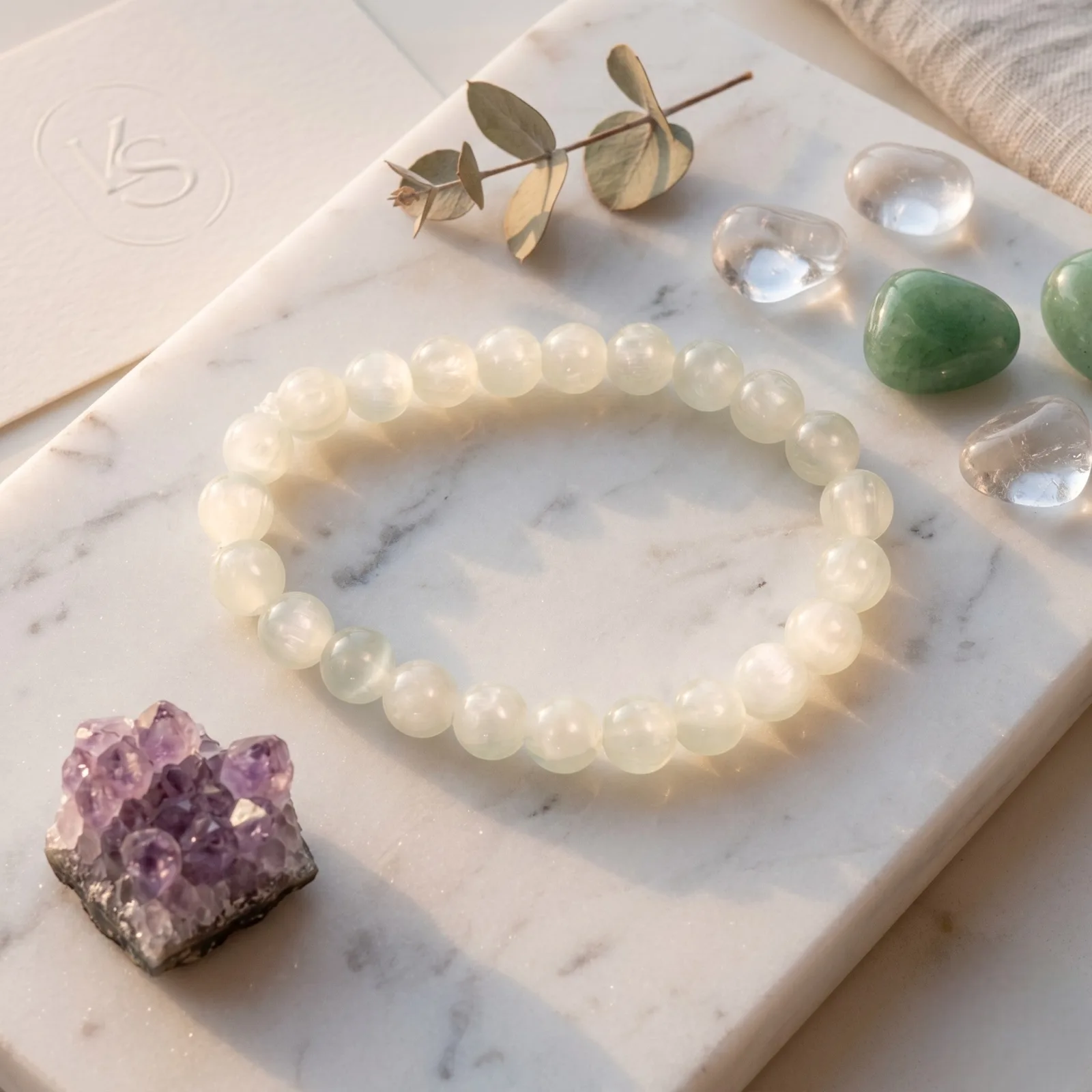 Selenite bracelet 8 , 10 mm Beads