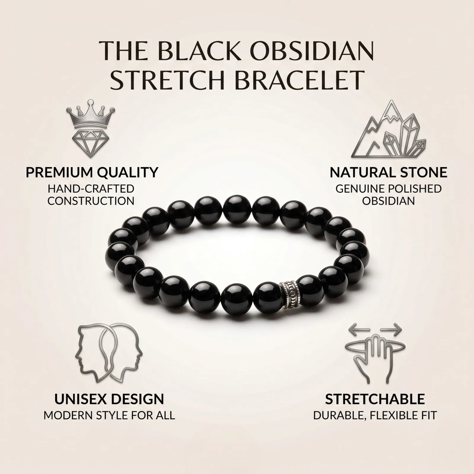 Black Obsidian Bracelet 8 , 10 mm Beads
