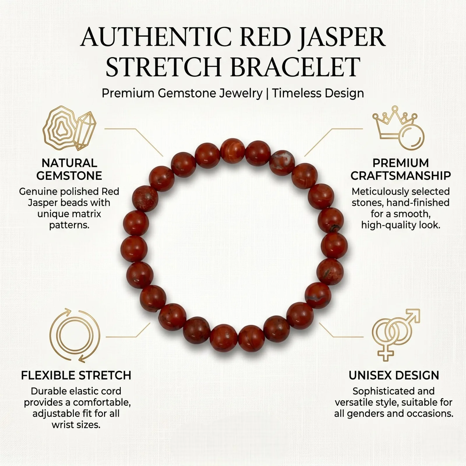 Red Jasper Bracelet 8 , 10 mm Beads
