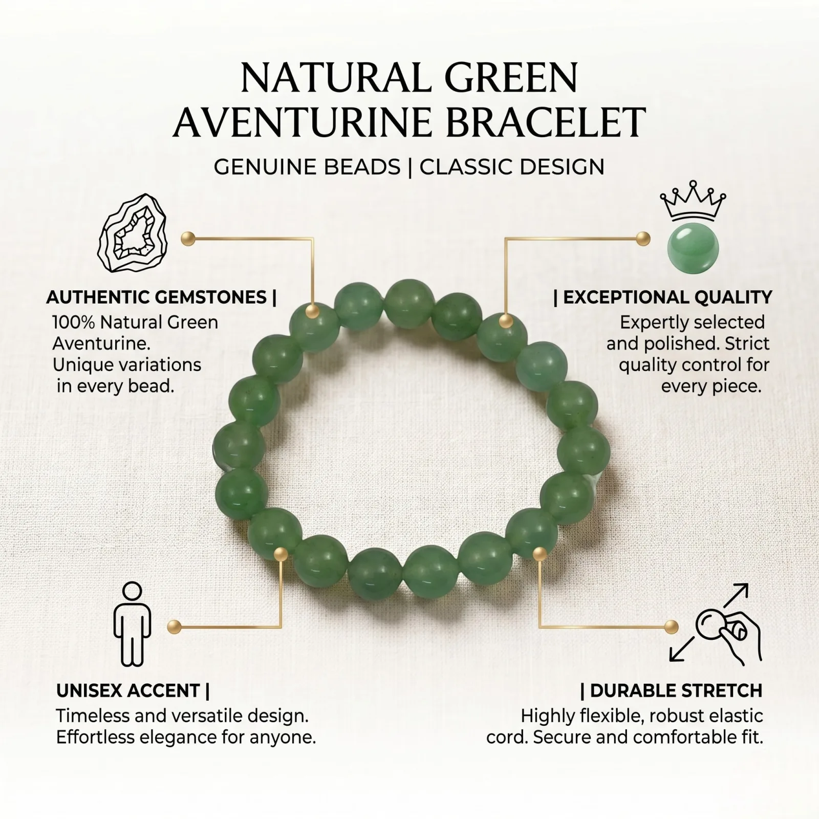 Green Aventurine Bracelet 8 , 10 mm Beads