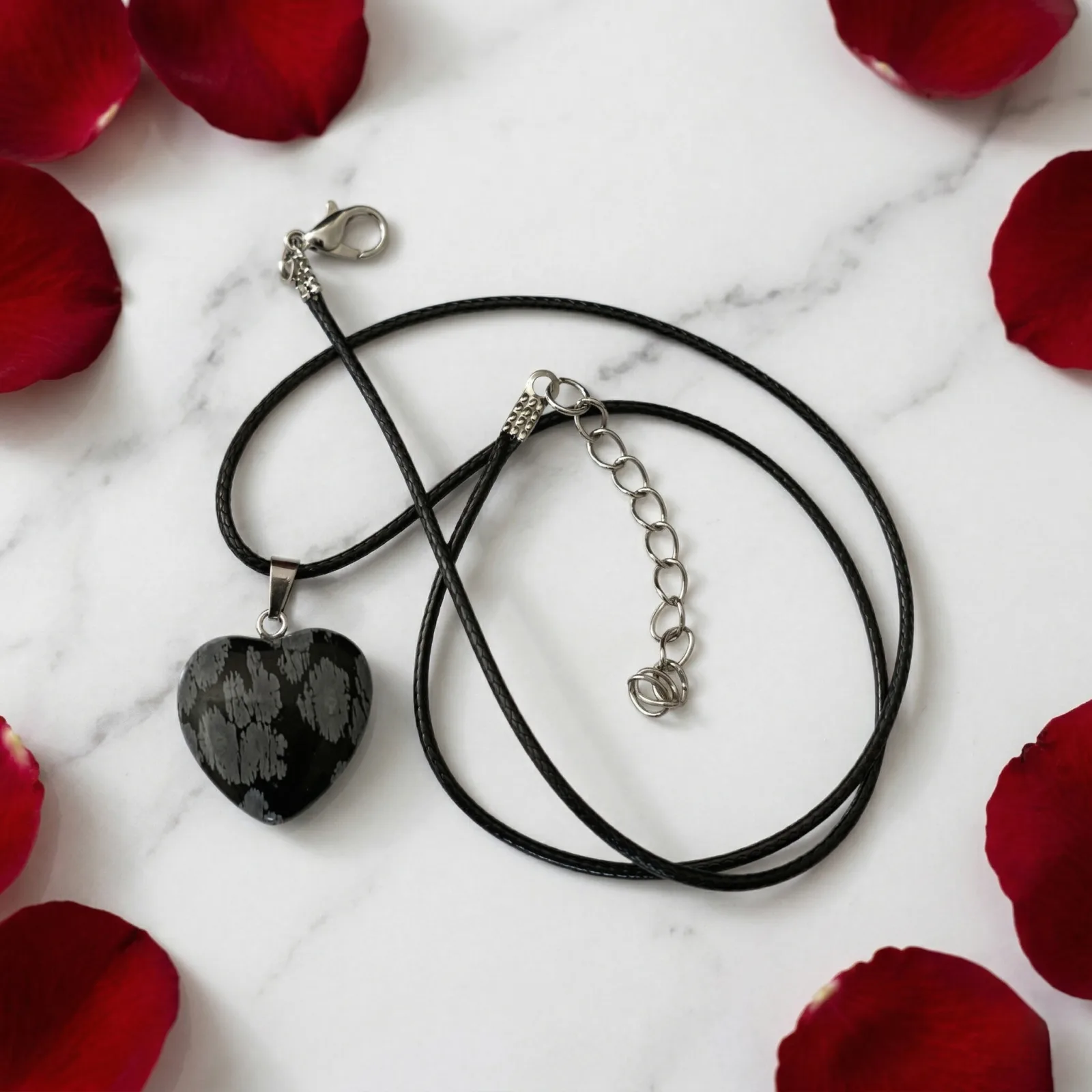 Snowflake Obsidian Heart Pendant