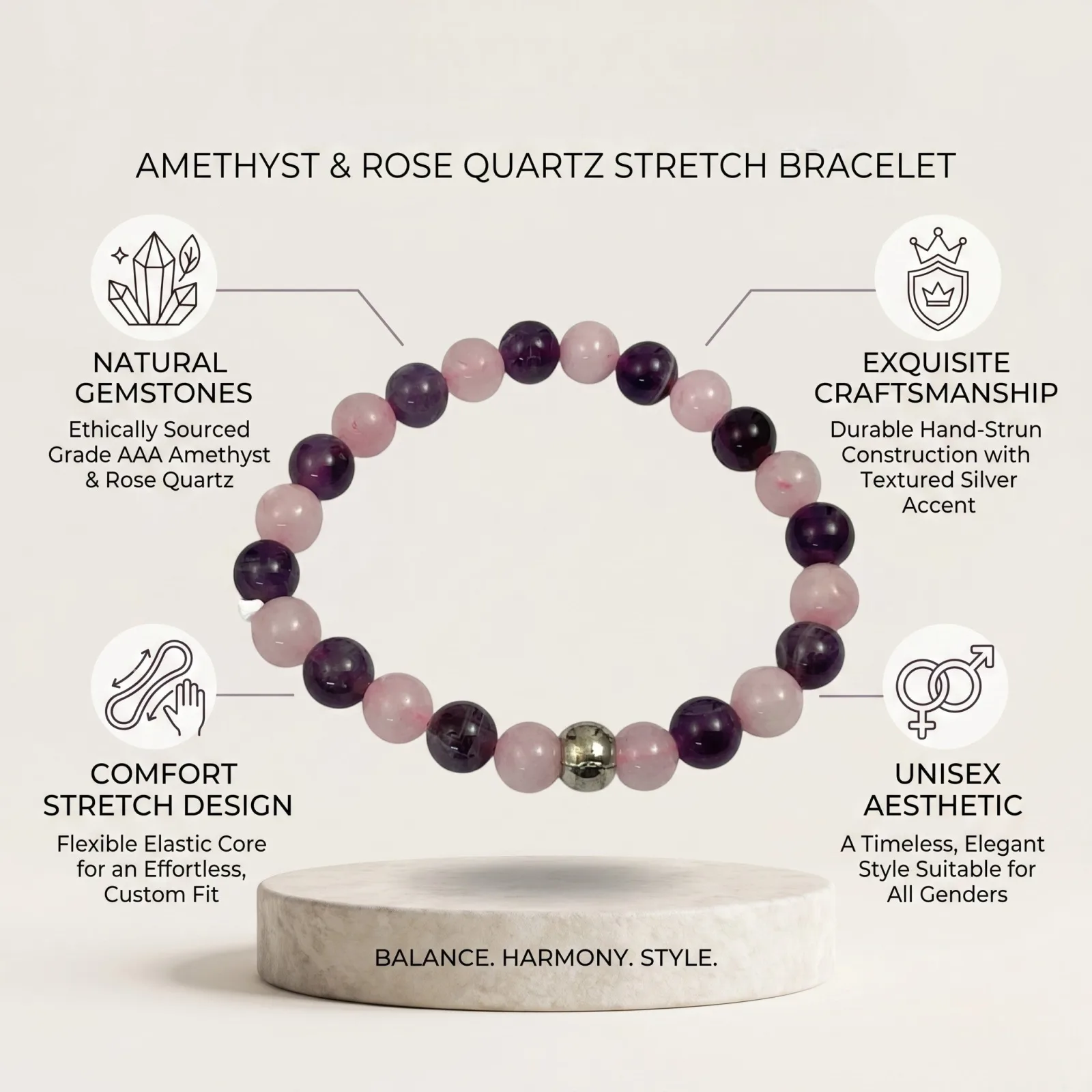Rose with Amethyst 8 mm Beads