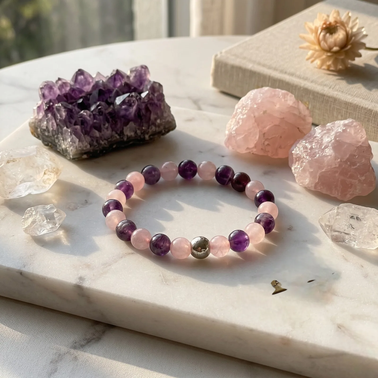 Rose with Amethyst 8 mm Beads