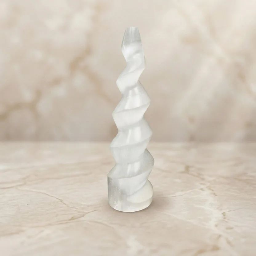 Selenite Spiral Tower - 15.24 cm Handcrafted Crystal for Reiki, Healing