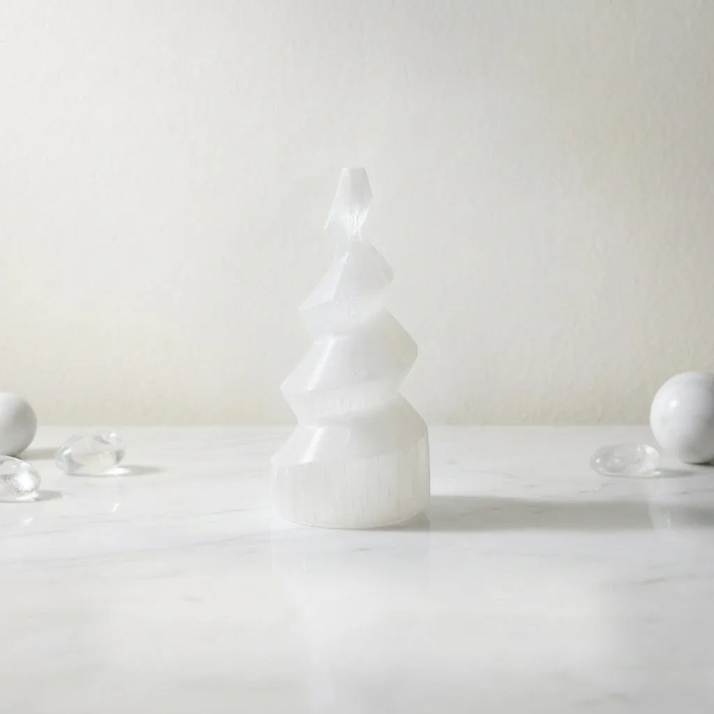Selenite Spiral Tower - 10.16 cm Handcrafted Crystal for Reiki, Healing